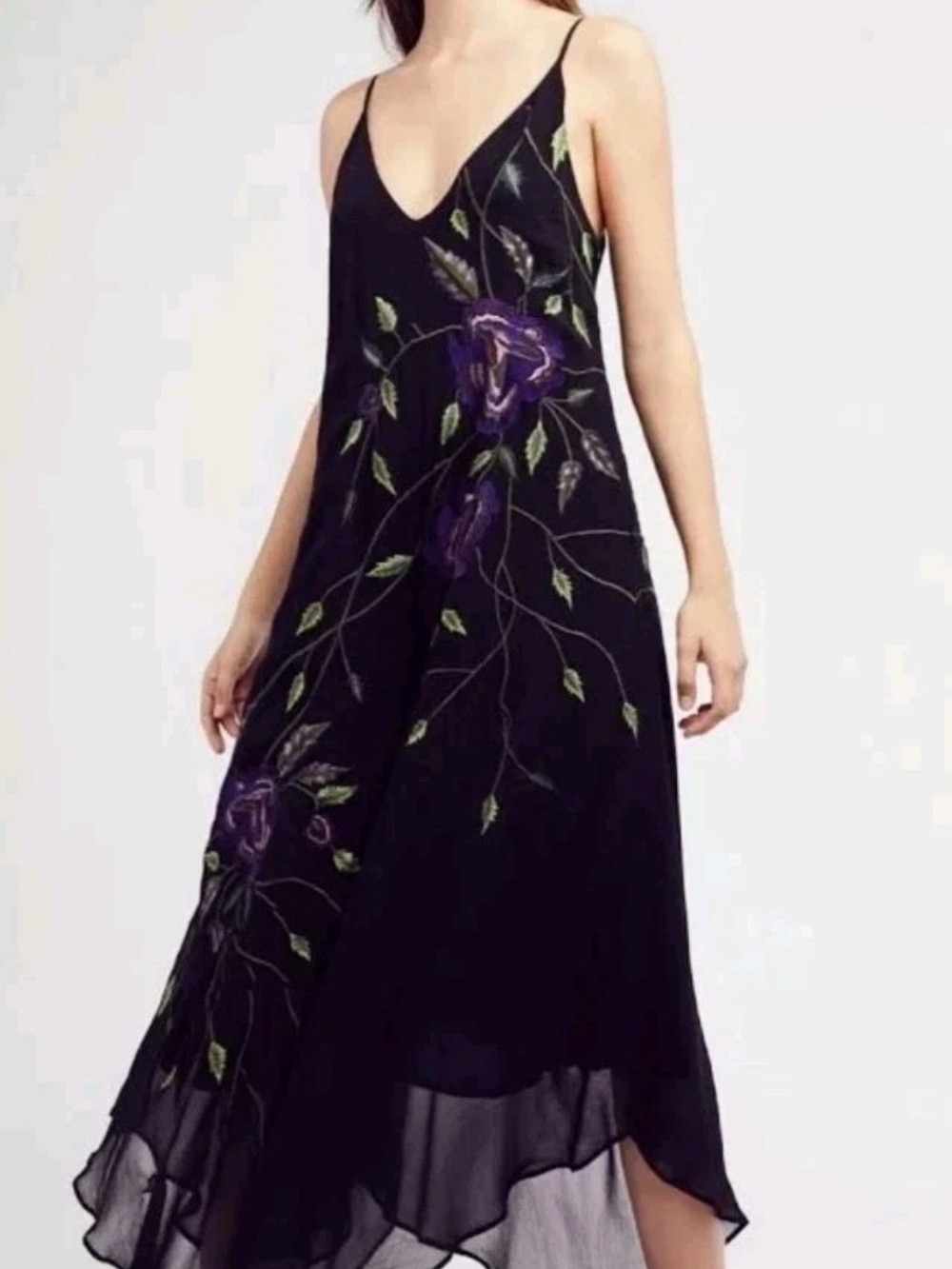 FREE PEOPLE-Flowy Fairycore Festival Floral Embroidered Jumpsuit-Sz S/M Romantic